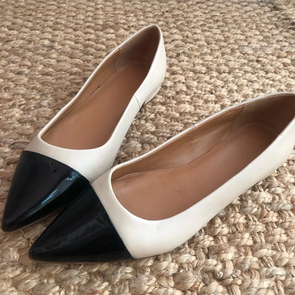 New: J Crew Marina leather pointy cap-toe flats. Size 9.5
